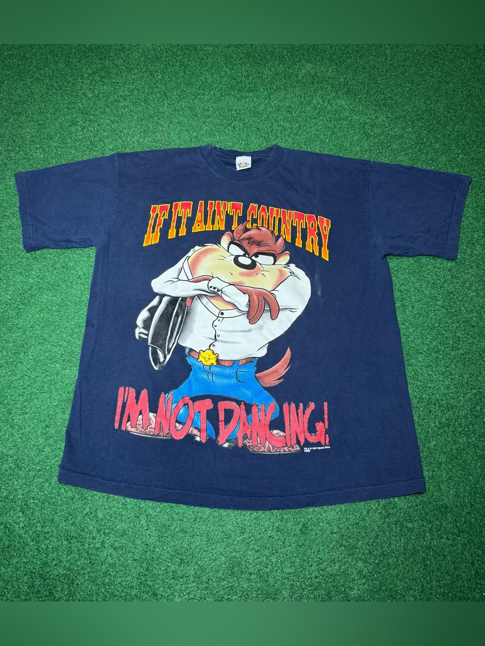 Taz Looney Tunes Cowboy If It Aint Country I Aint Dancing XL T Shirt 24x30